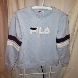 Vintage FILA Crewneck Sweater Baby Blue W/ Navy White Stripes Women's XL